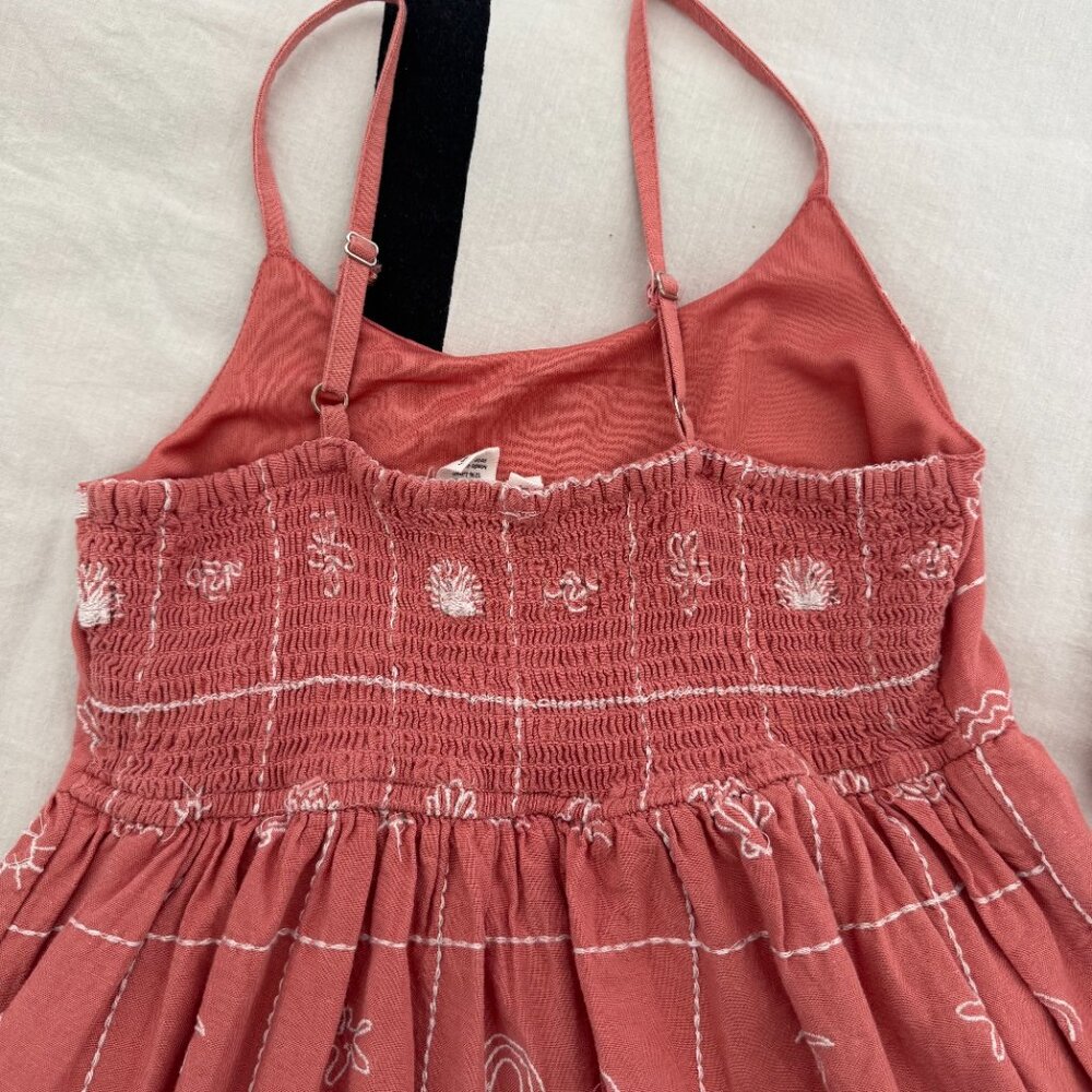 Girls Coral Summer Dress + Matching Scrunchie | Beachy Vacation Print Sz 12 - Picture 3 of 6